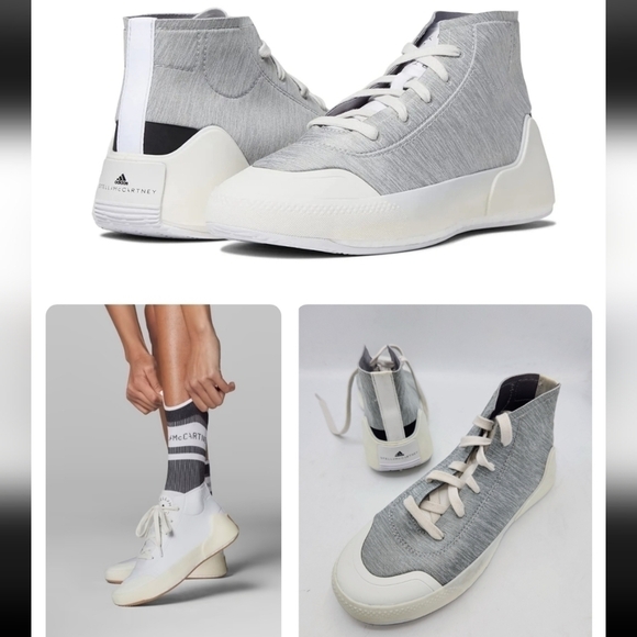 ADIDAS BY STELLA MCCARTNEY TREINO MID-CUT SHOES IN HEATHERED GREY WHITE SIZE 6.5 - Picture 1 of 16